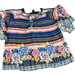 Floral Striped Off-Shoulder Top NWT Size Medium